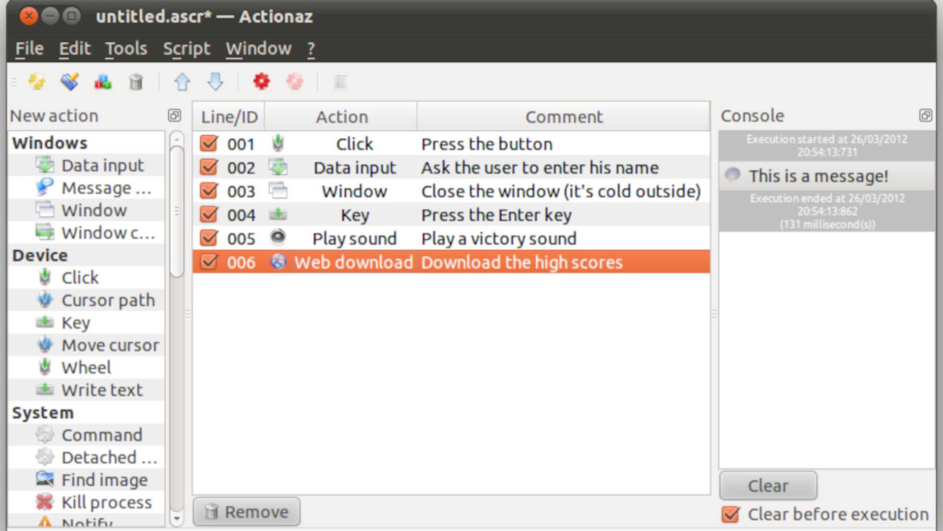 نرم‌افزار Actionaz روی یک سیستم لینوکس