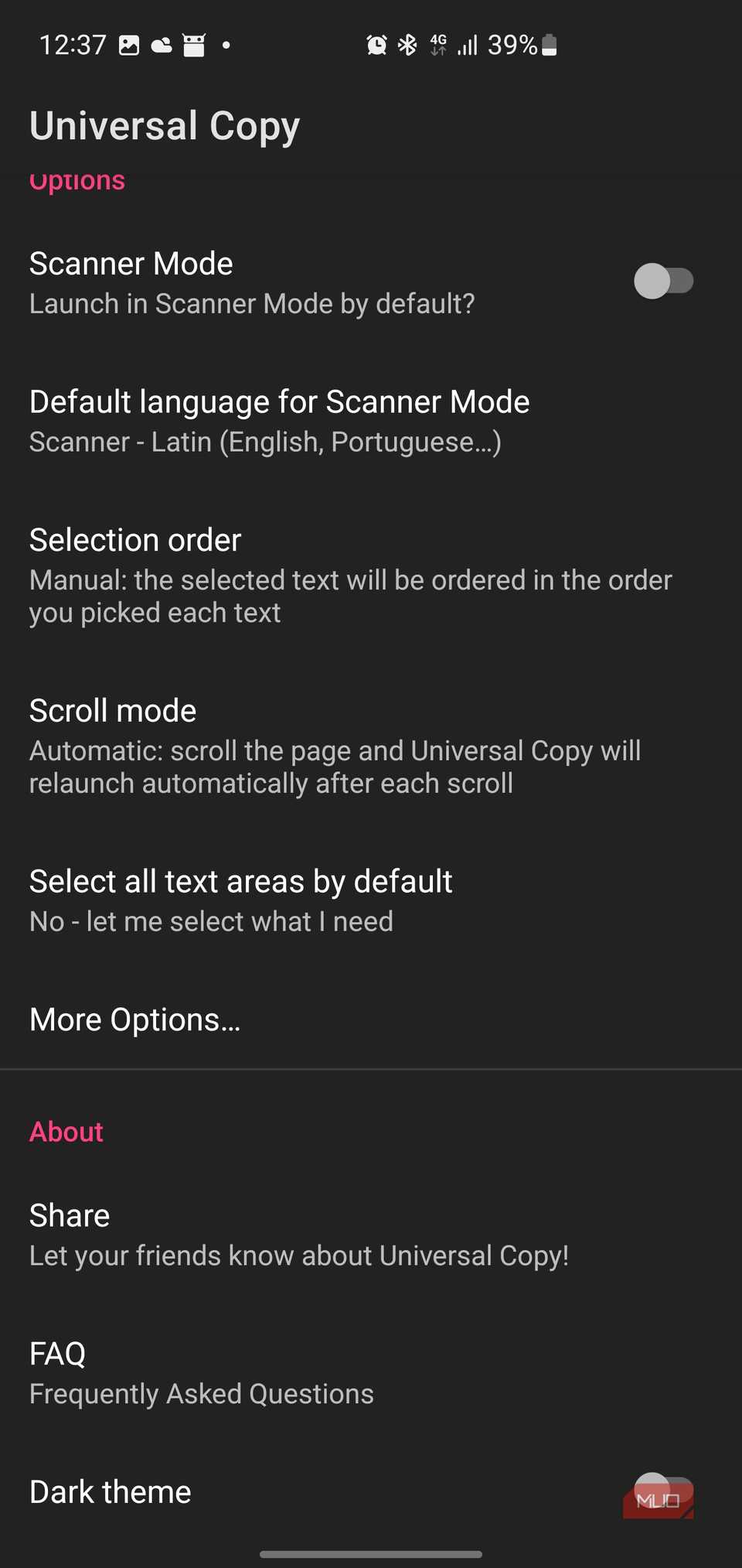 گزینه‌های پیشرفته در Universal Copy