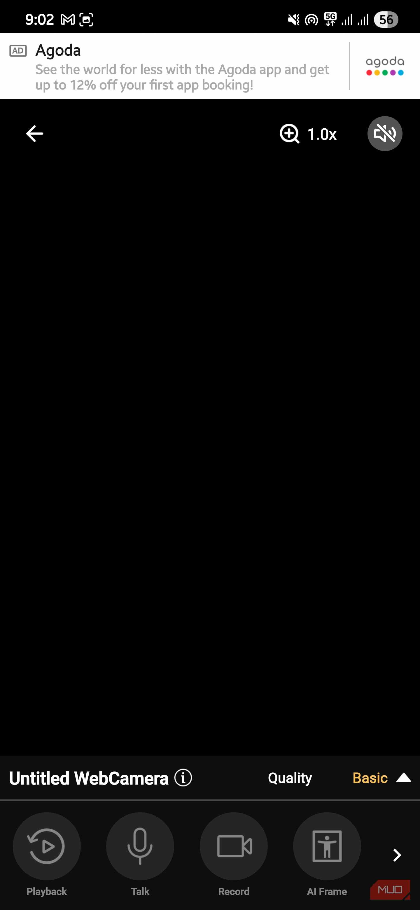 نمای زنده AlfredCamera با کنترل‌های پخش مجدد و ضبط