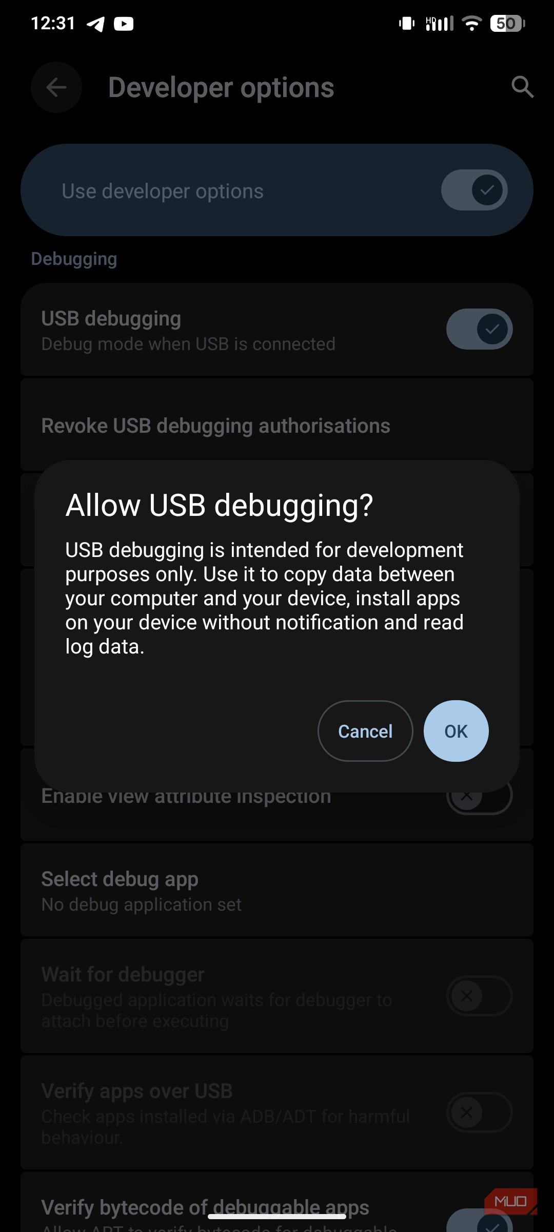 اجازهٔ اشکالزدایی USB در اندروید