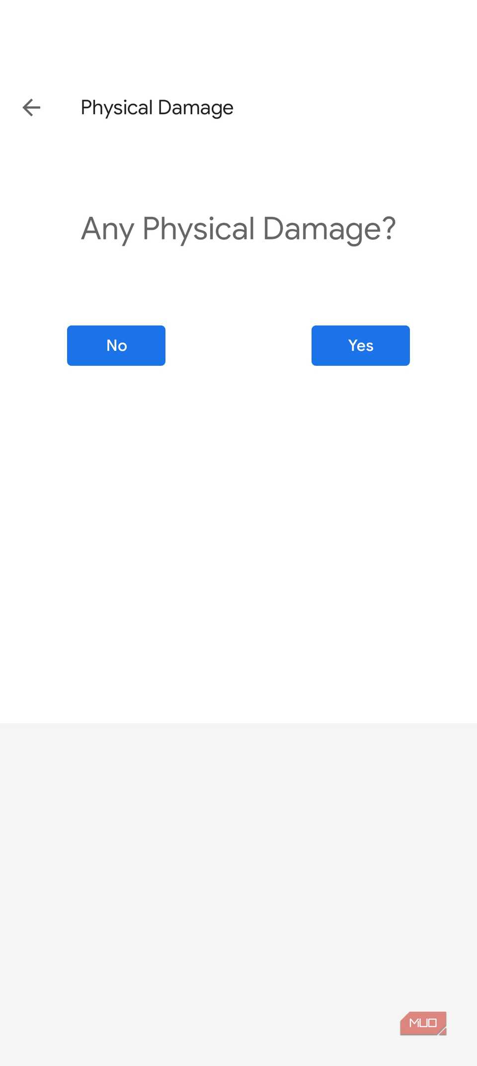 سوال درباره هرگونه آسیب فیزیکی با گزینههای بله و خیر