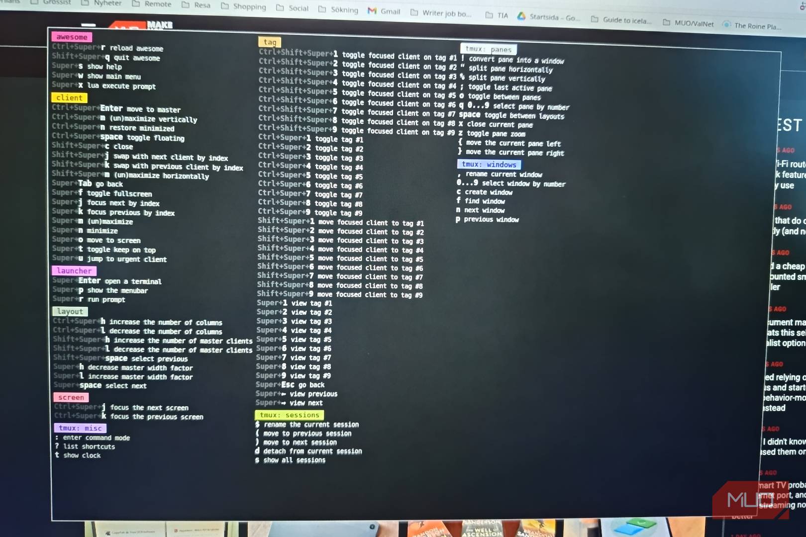 میانبرهای دسکتاپ در AwesomeWM