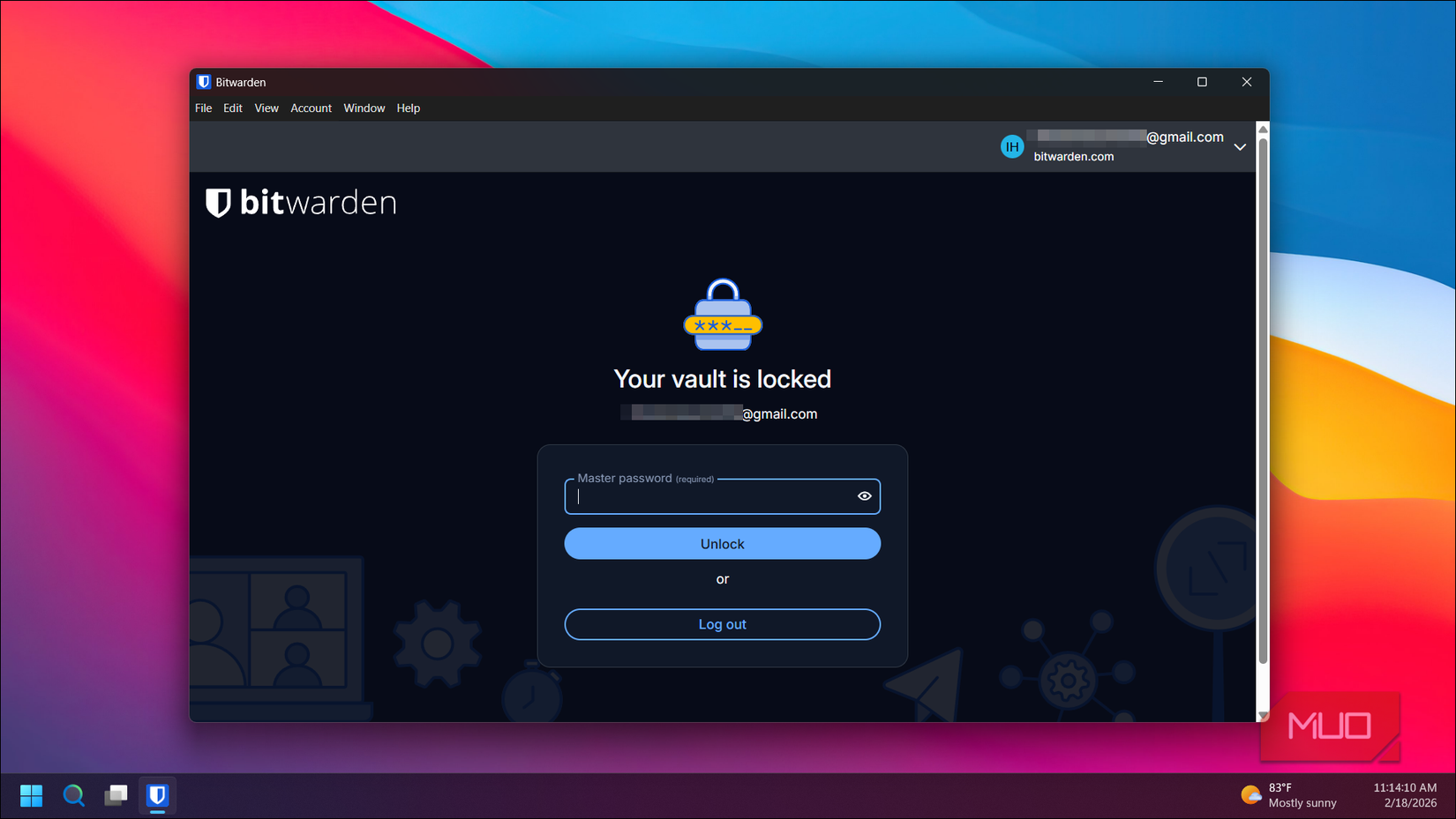 دیالوگ قفلشدهٔ مخزن Bitwarden در ویندوز ۱۱