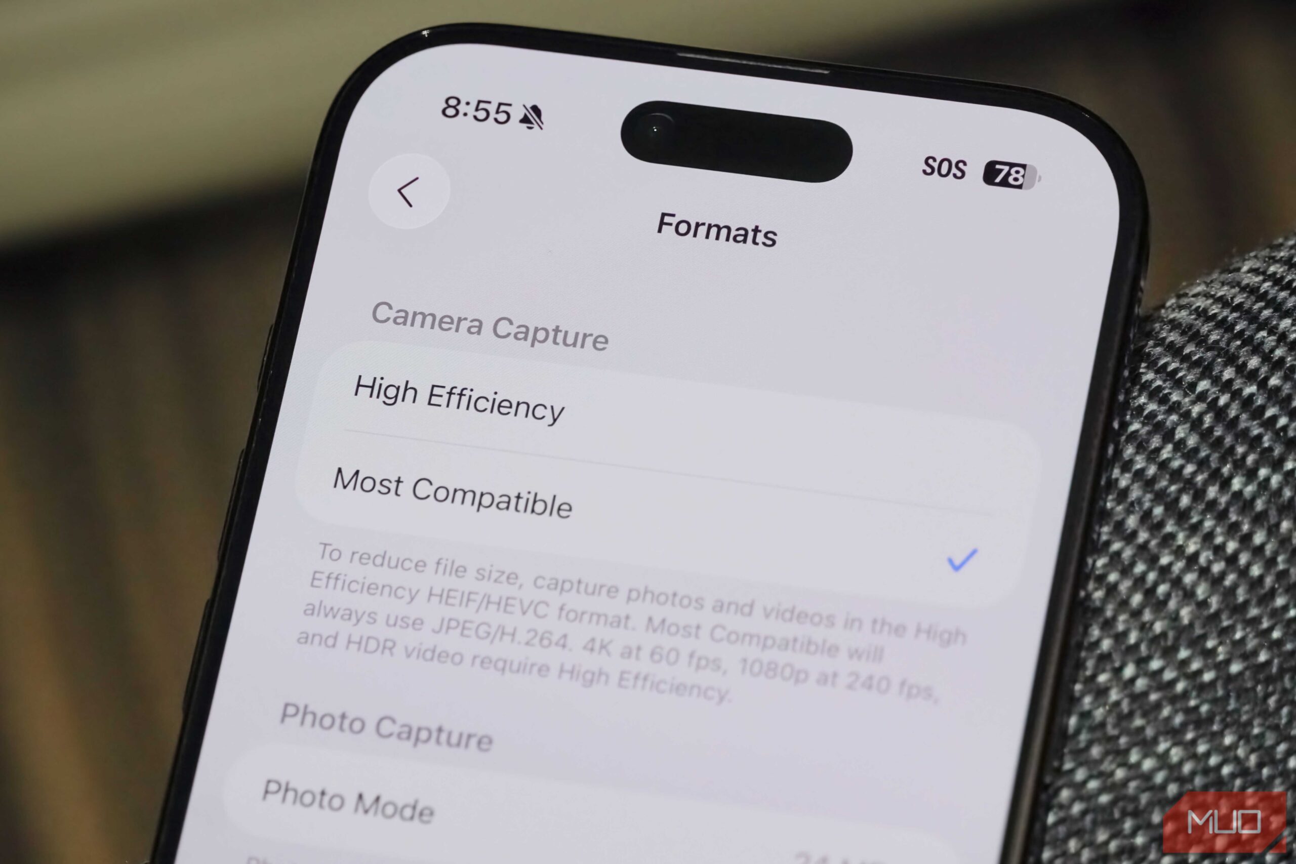 تنظیمات فرمت در یک iPhone Air.