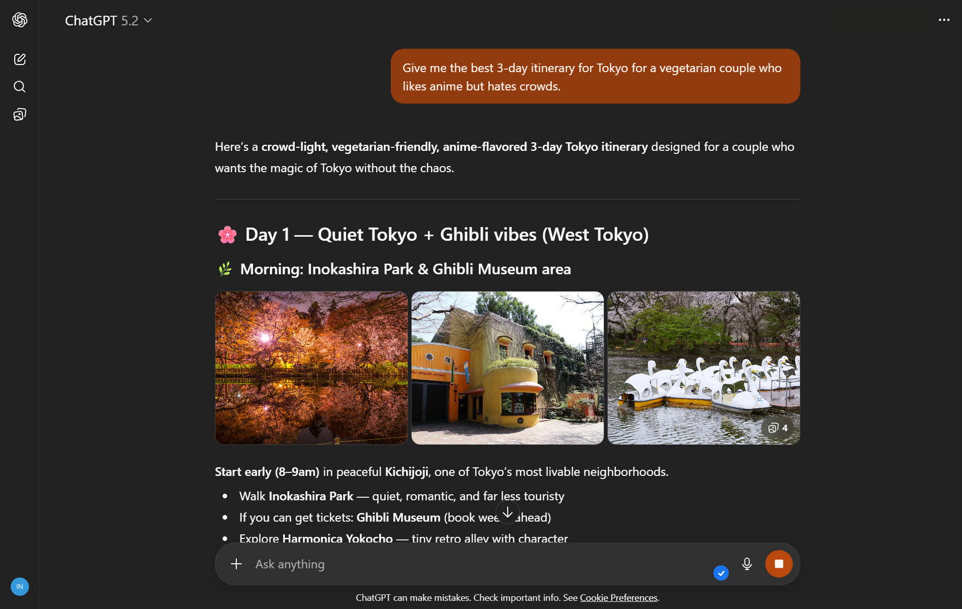 یک برنامه سفر پیچیده با ChatGPT.