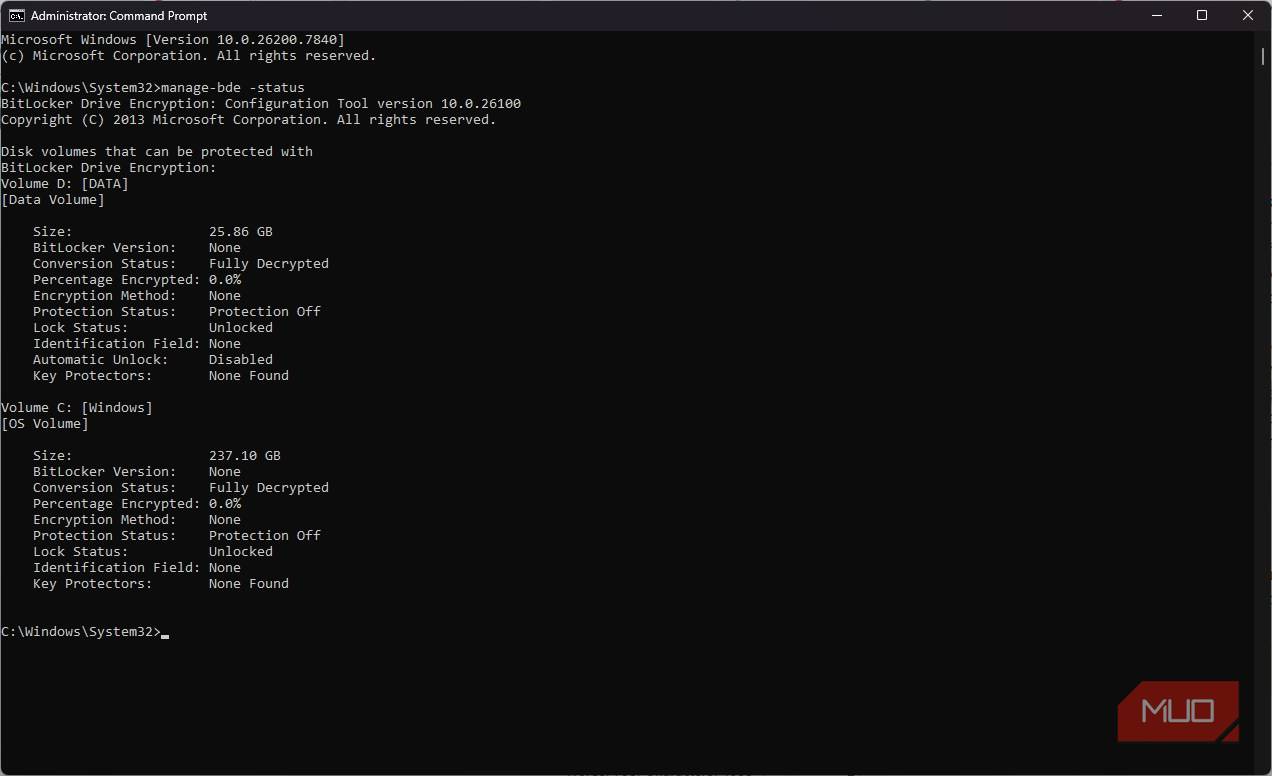 بررسی وضعیت رمزگذاری ویندوز