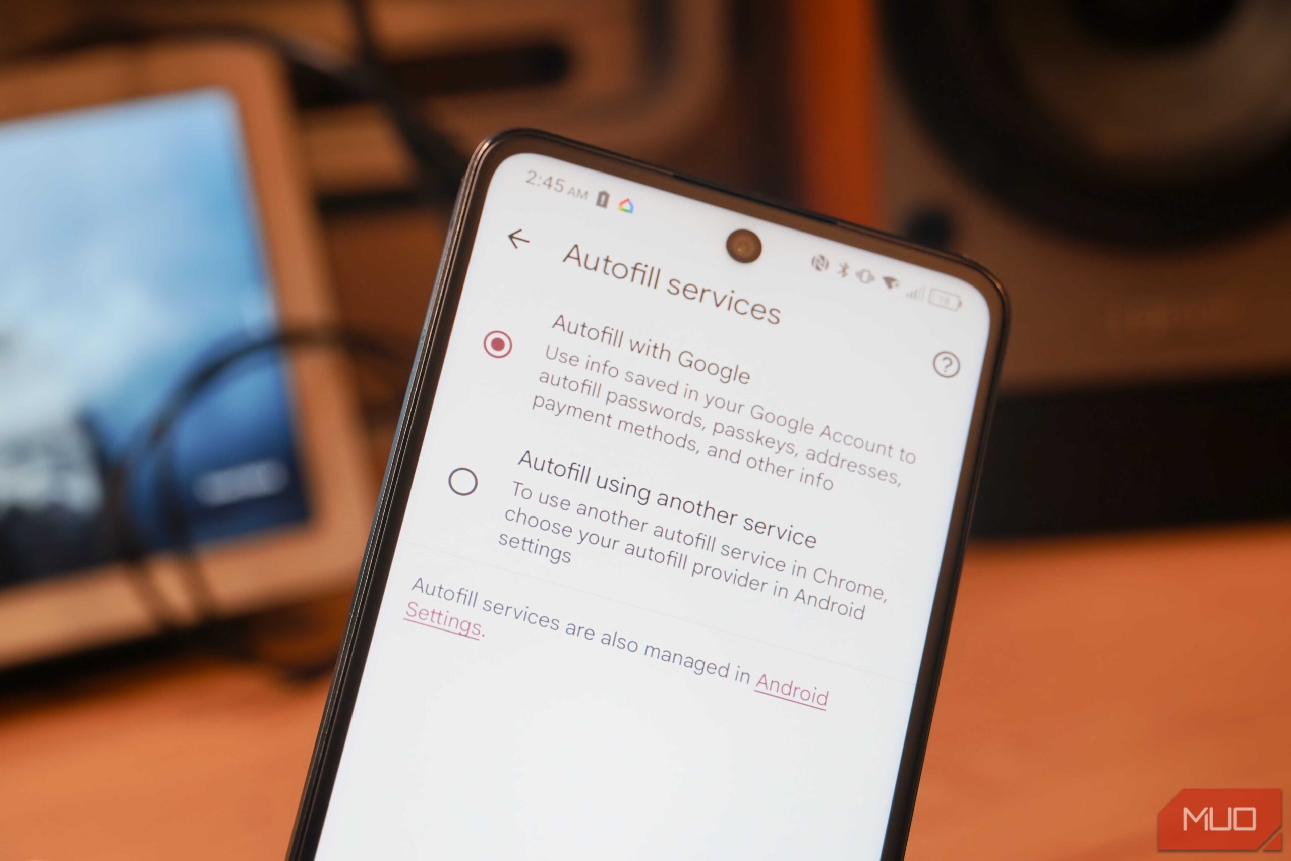 صفحه خدمات خودکار پر کردن در مرورگر Google Chrome.
