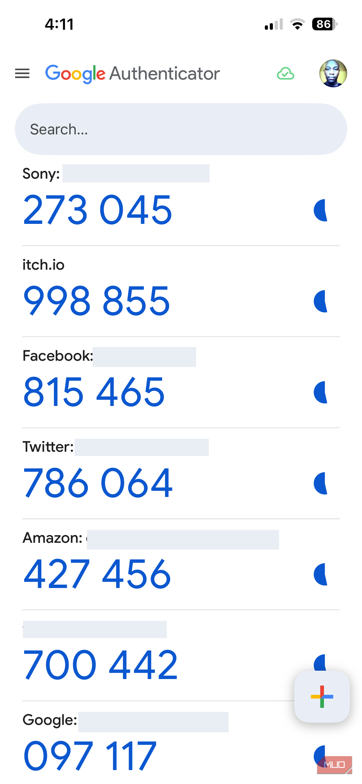 کدها در Google Authenticator روی iPhone