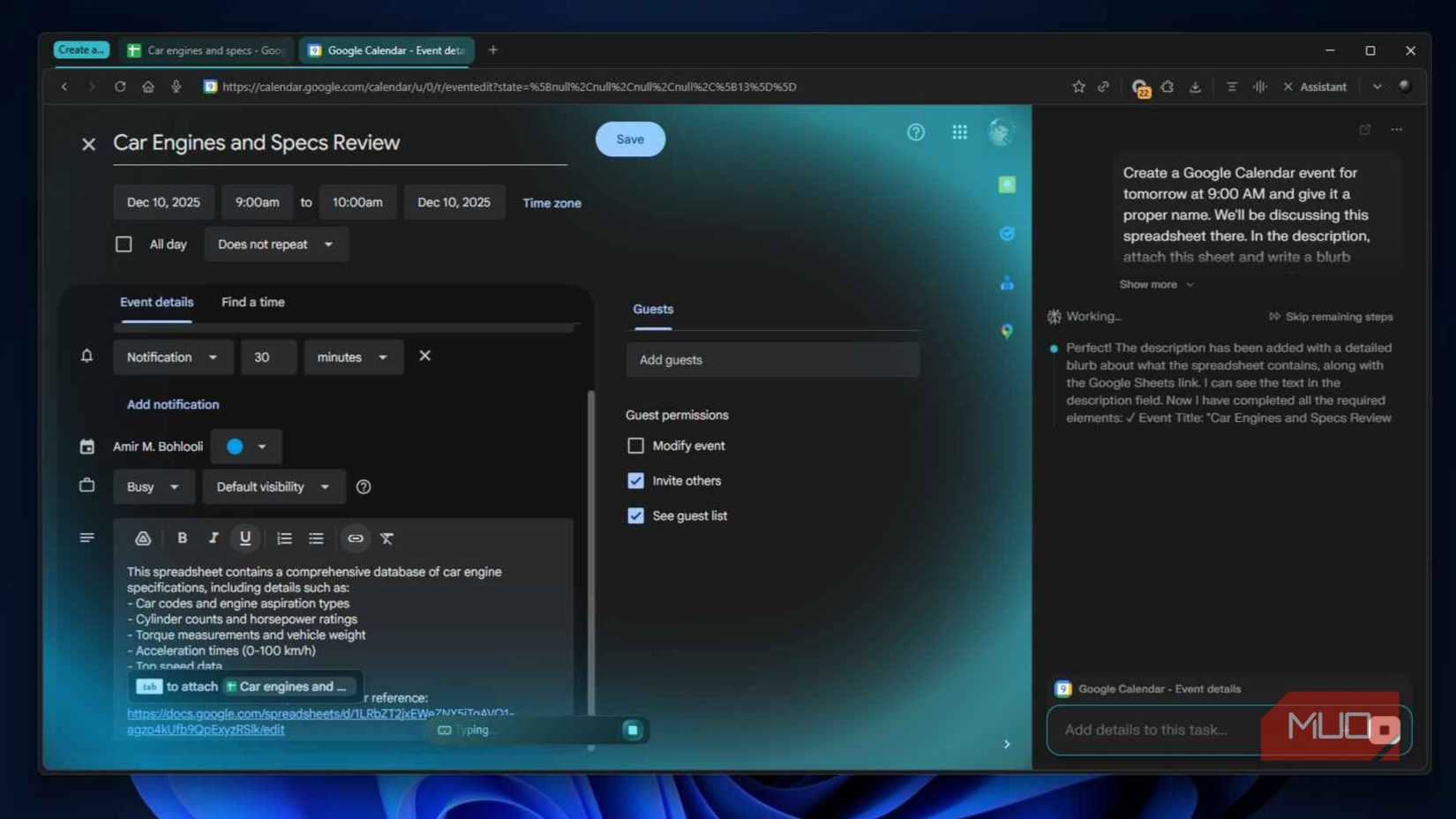 کومت در حال ایجاد یک رویداد تقویم گوگل