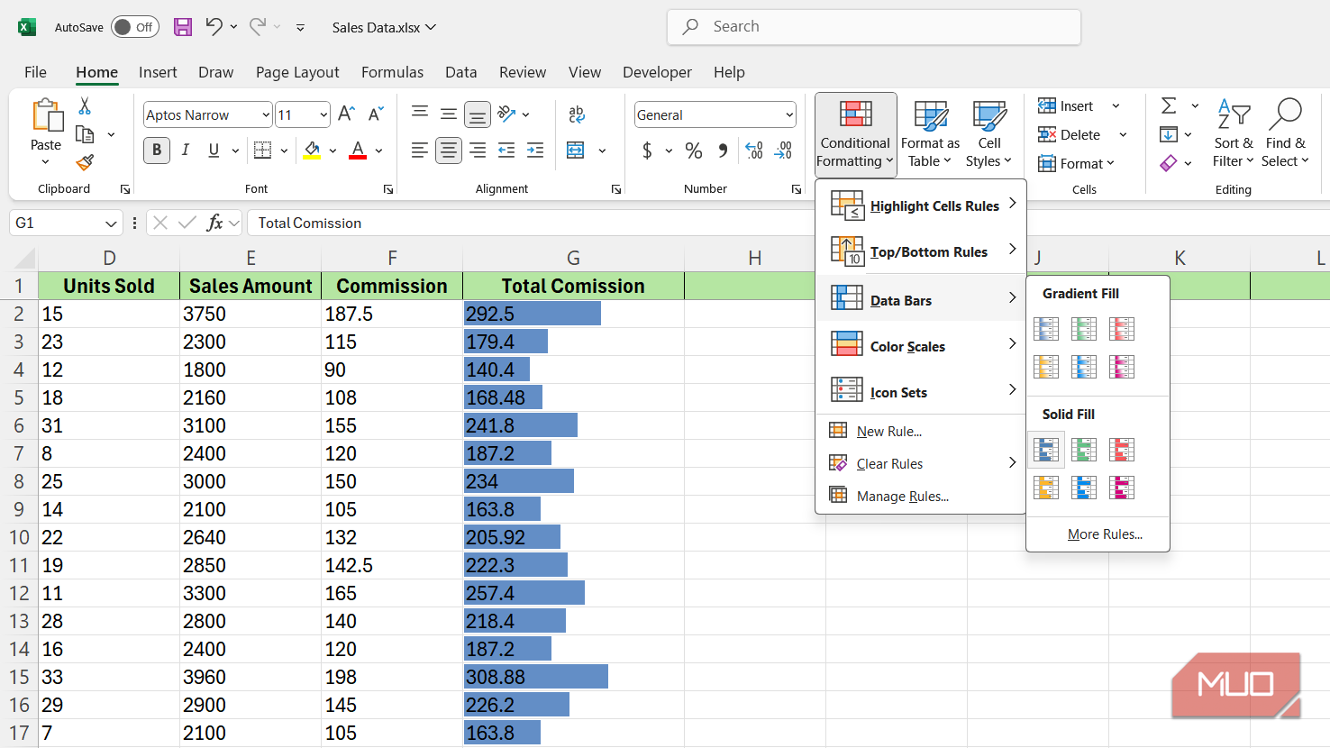 منوی قالببندی شرطی در اکسل.