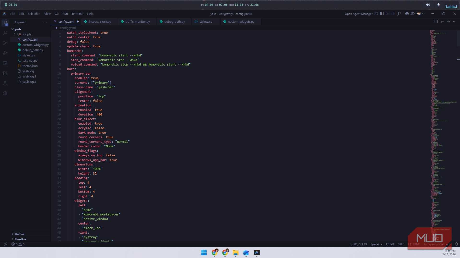 فایل پیکربندی برای YASB