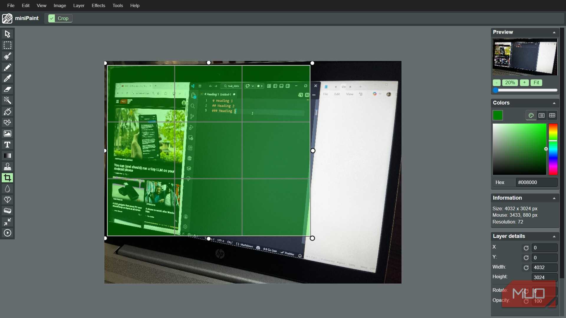قاب‌گیری یک تصویر در miniPaint