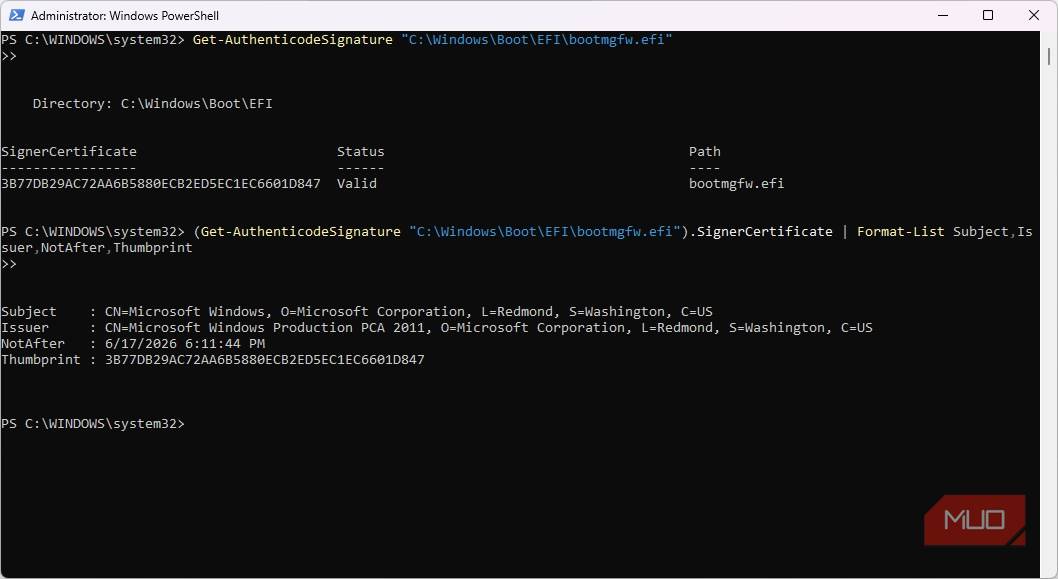 گواهی‌نامهٔ فعلی مایکروسافت روی رایانه
