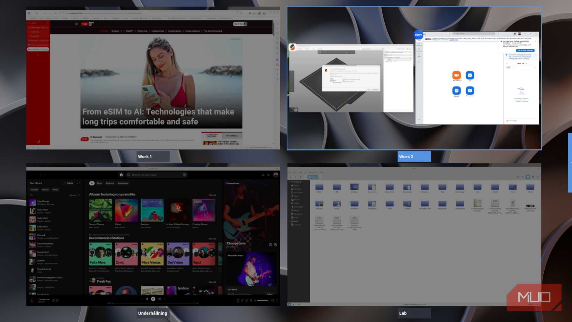 فضاهای کاری مشخص‌شده در یک سیستم لینوکس