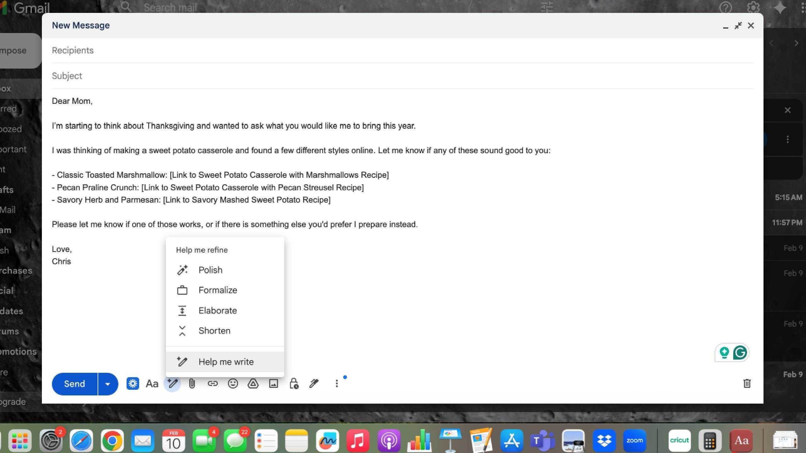 سفارشی‌سازی گزینه‌ها در کمک به نوشتن در جیمیل
