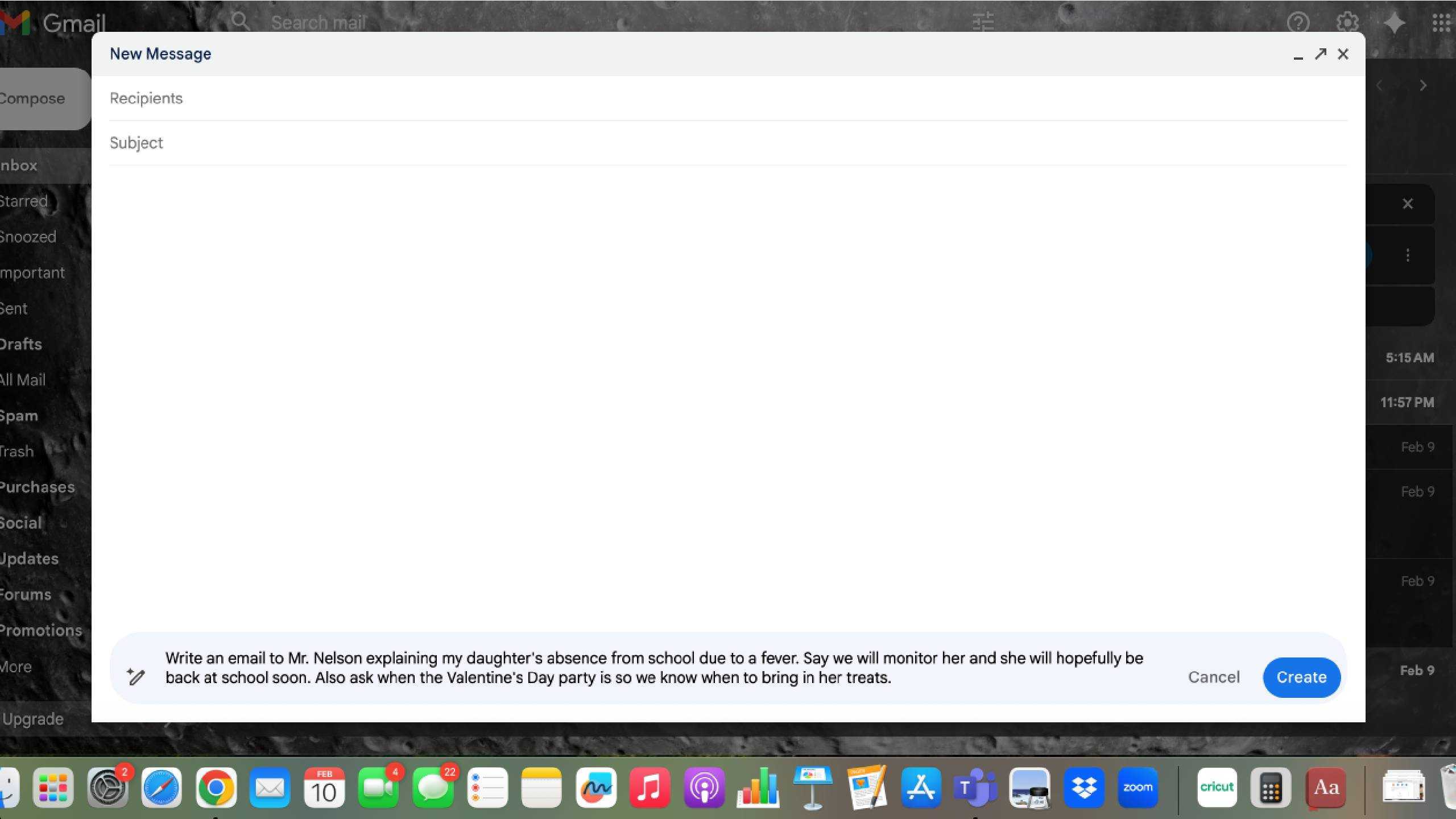 دستوری نوشته‌شده در کمک به نوشتن در جیمیل