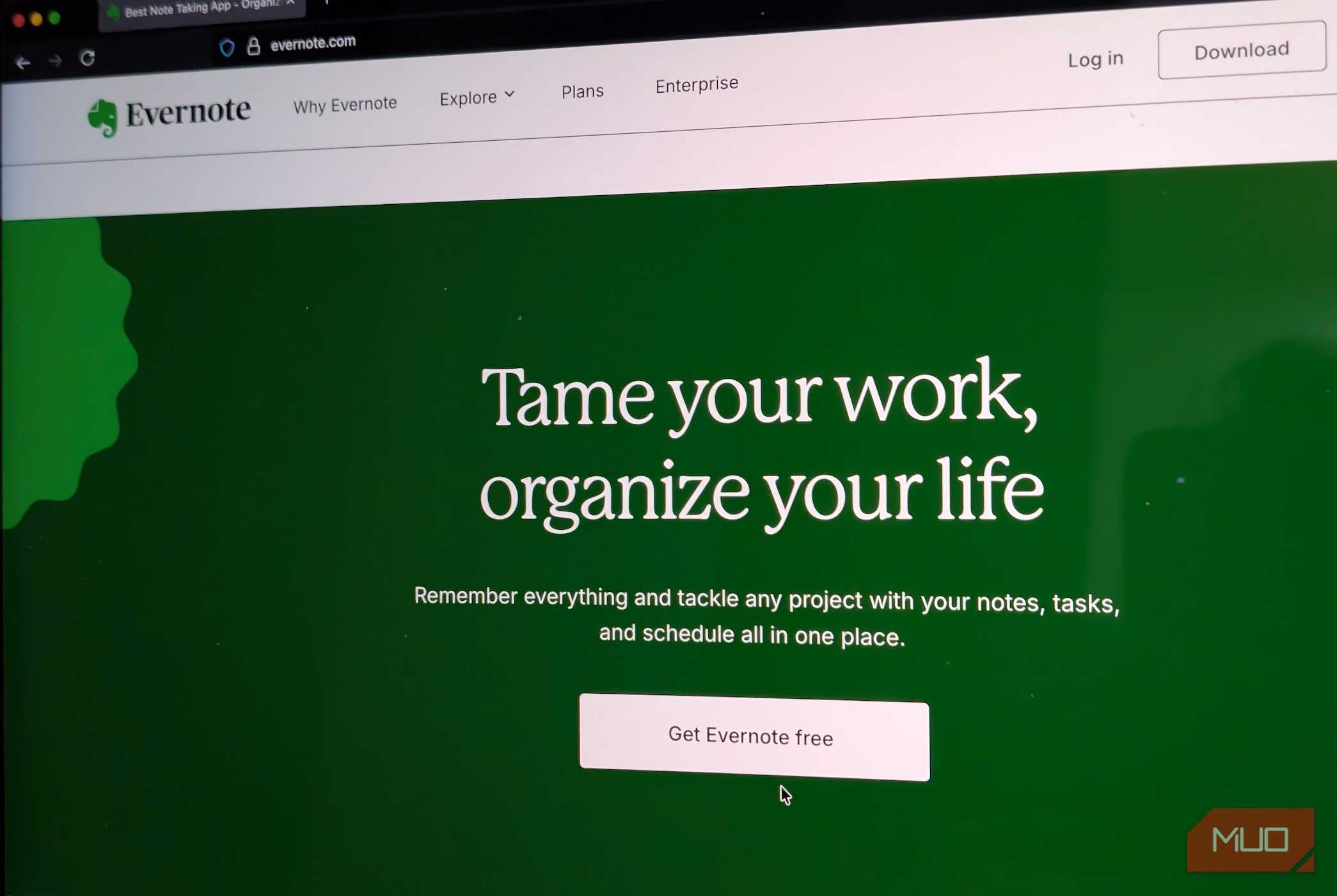 وب‌سایت Evernote روی یک لپ‌تاپ