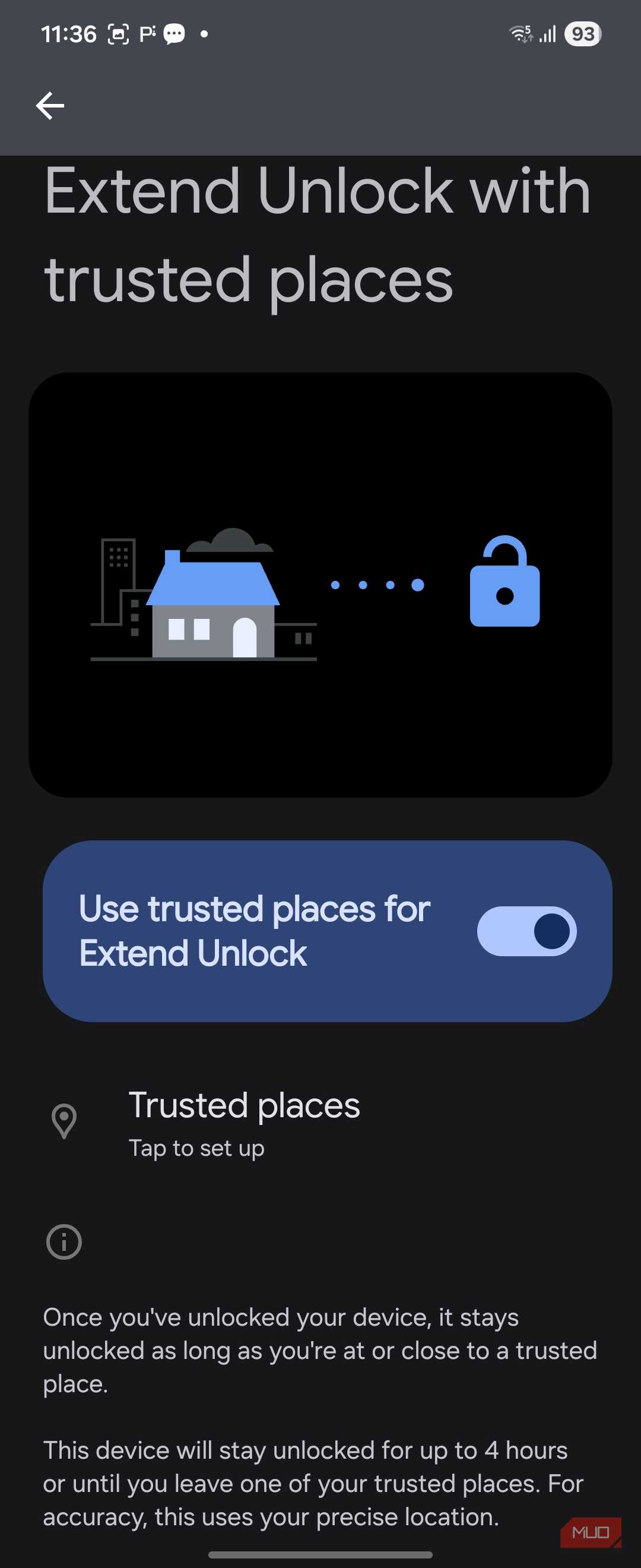 قفل‌گشایی گسترش‌یافته با مکان‌های مورد اعتماد در One UI 8