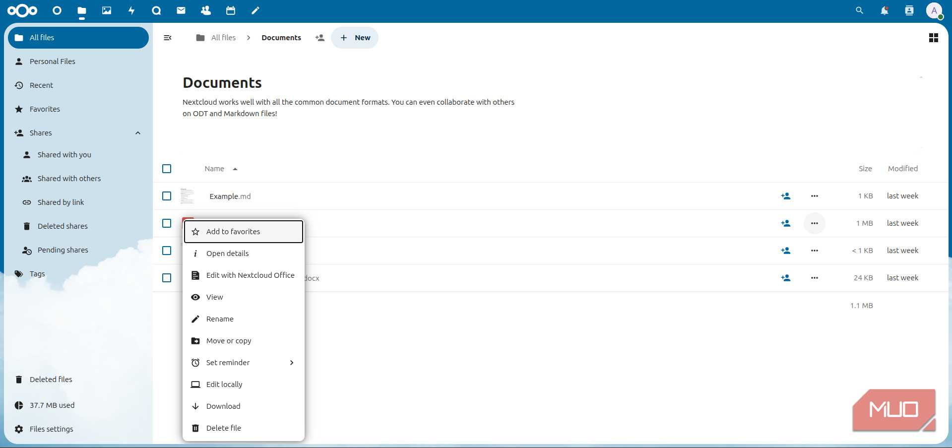 دسترسی به فایل در Nextcloud
