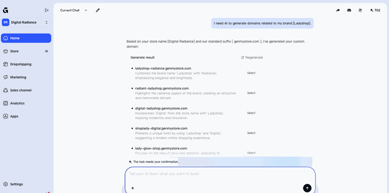 صفحه راه‌اندازی وب‌سایت نرم‌افزار genstore.ai