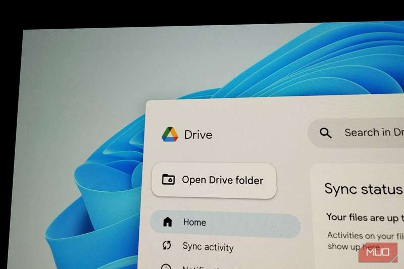 برنامه دسکتاپ گوگل درایو در ویندوز ۱۱.