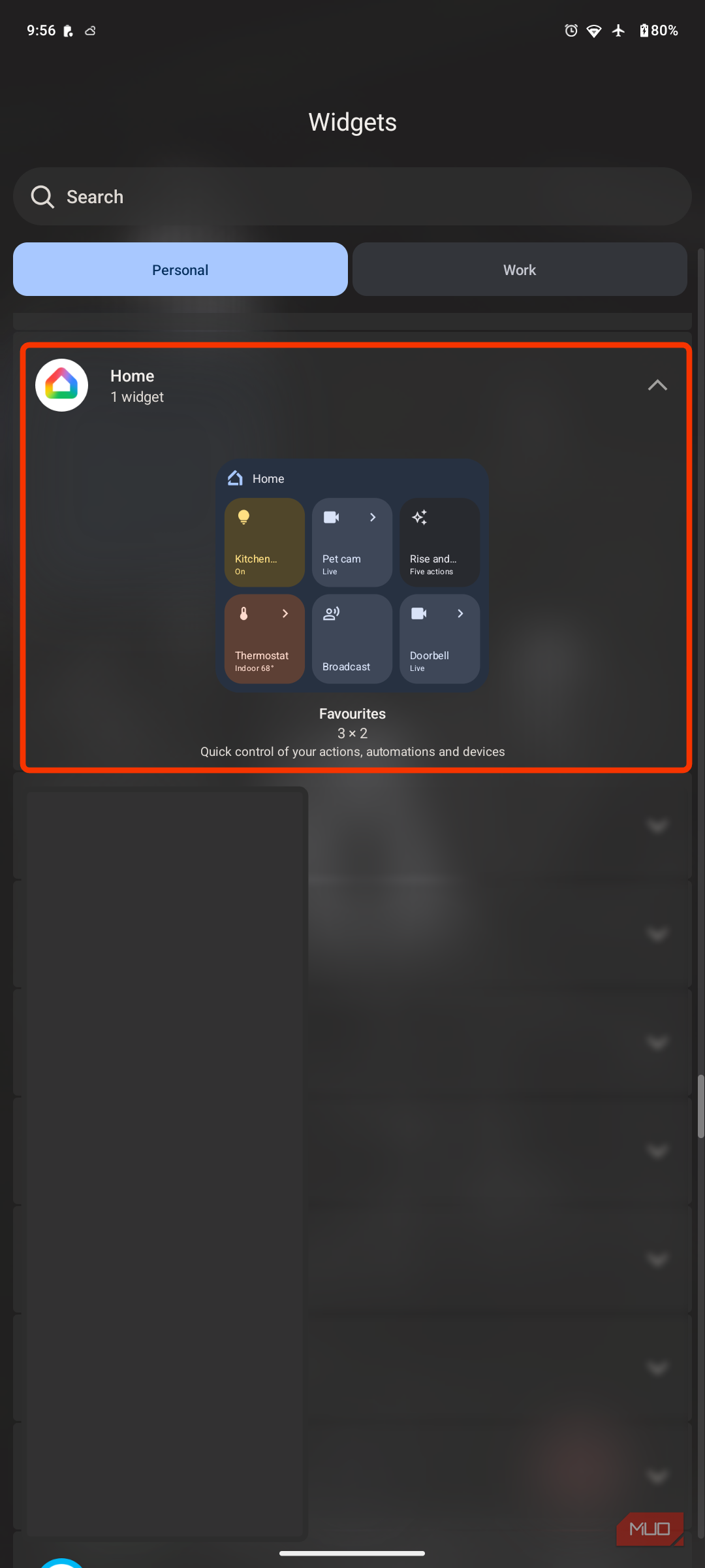 ویجتهای Google Home در پوشه ویجتها