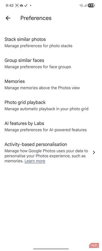 تنظیمات خاطرات Google Photos (۲)