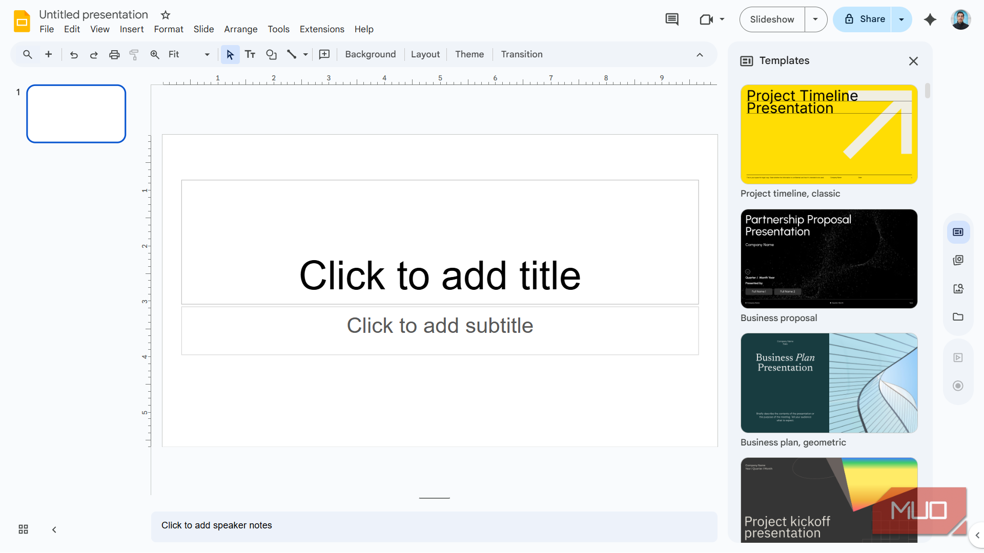 صفحهٔ خالی Google Slides