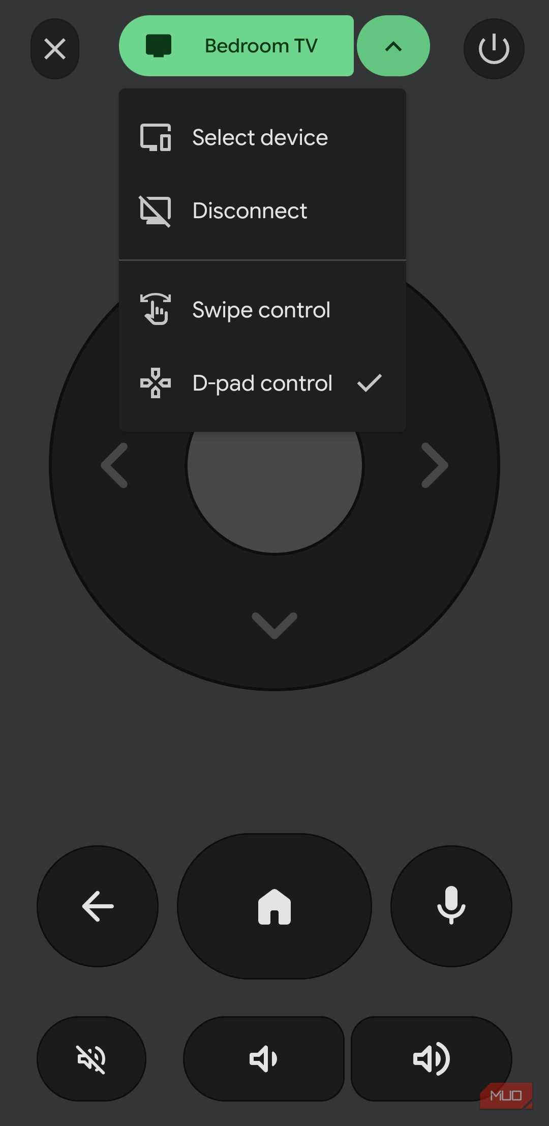 منوی ریموت برنامه Google TV روی تلفن