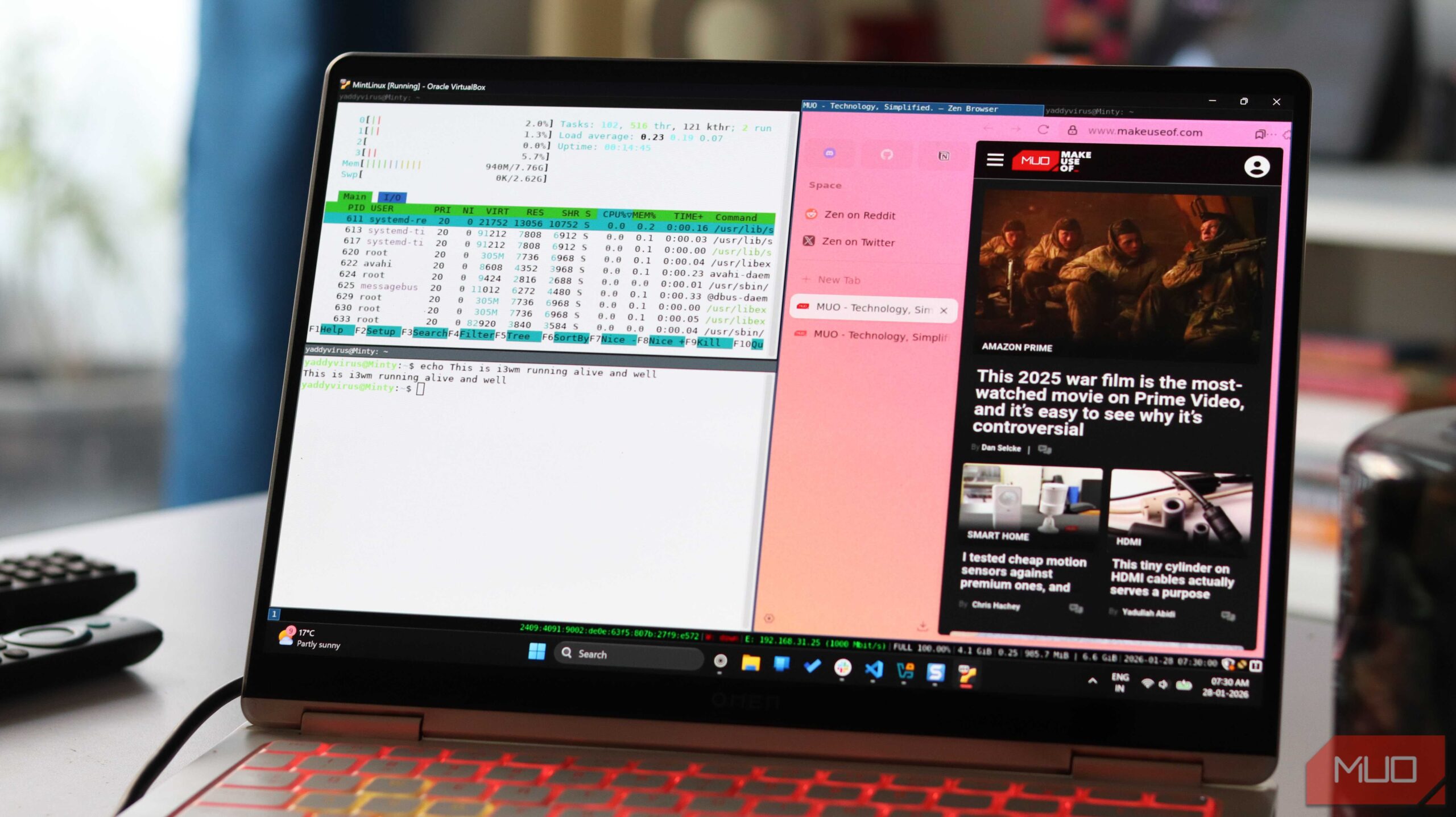 i3wm در حال اجرا بر روی لینوکس منت.