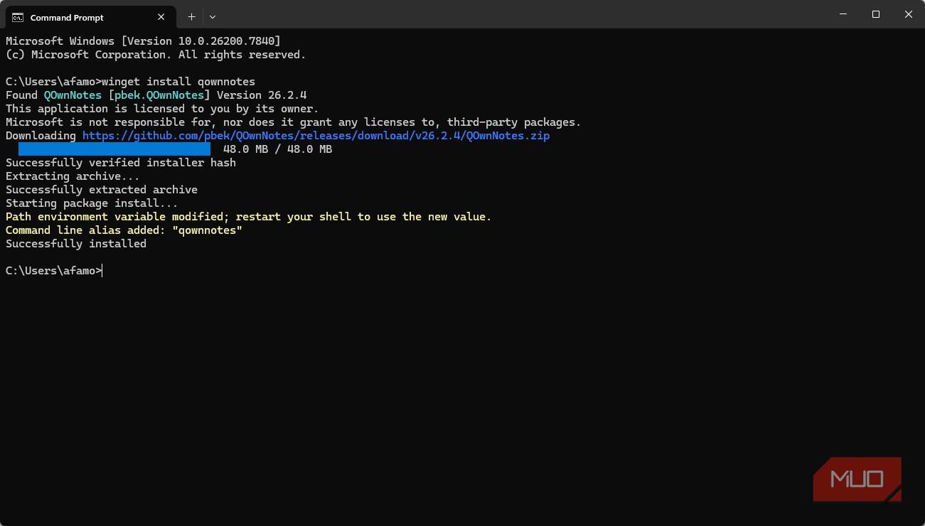 نصب QOwnNotes با Winget