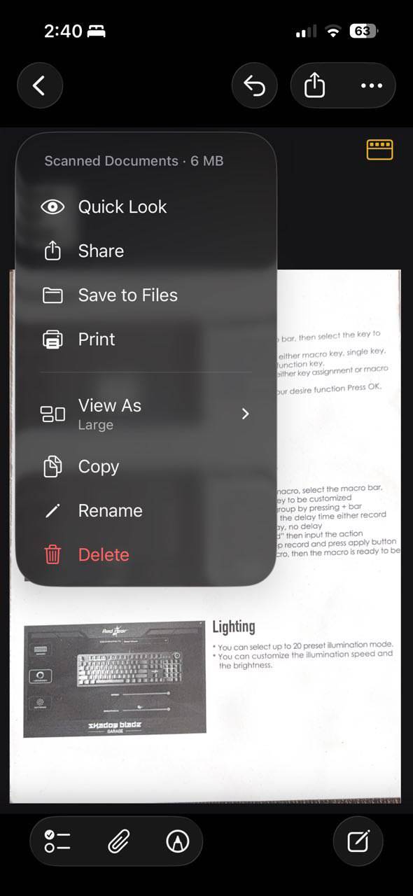 به‌اشتراک‌گذاری اسکنر سند iOS