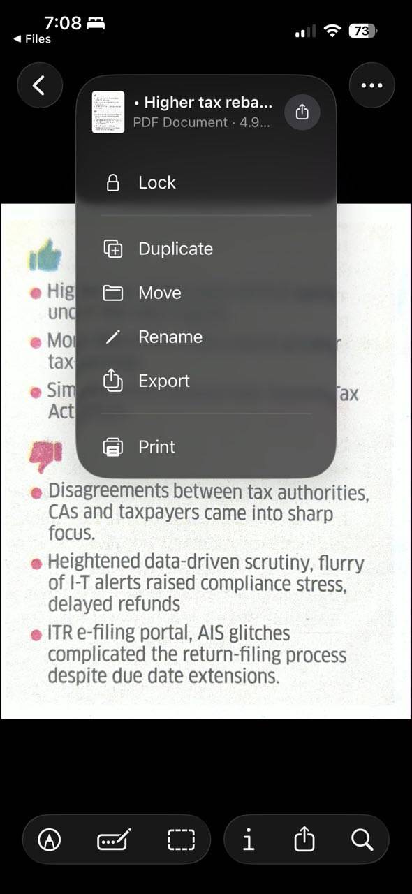 فایل PDF از اسکنر سند در برنامه Files در iOS.