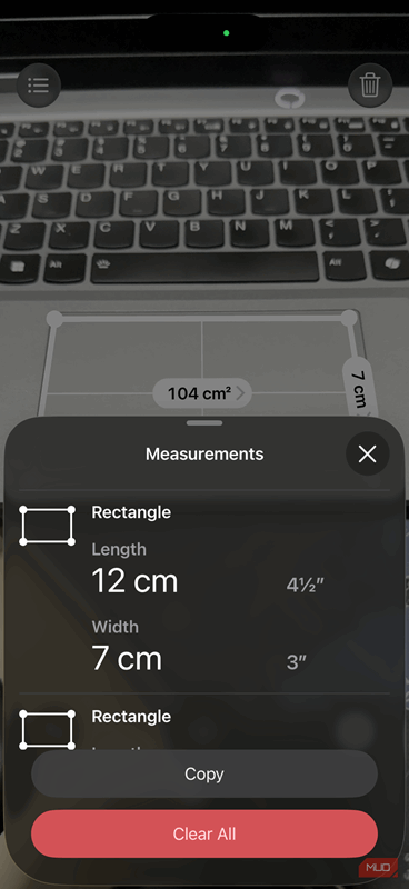 سابقه برنامه iPhone Measure