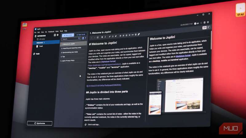 Joplin در حال اجرا بر روی Windows 11.