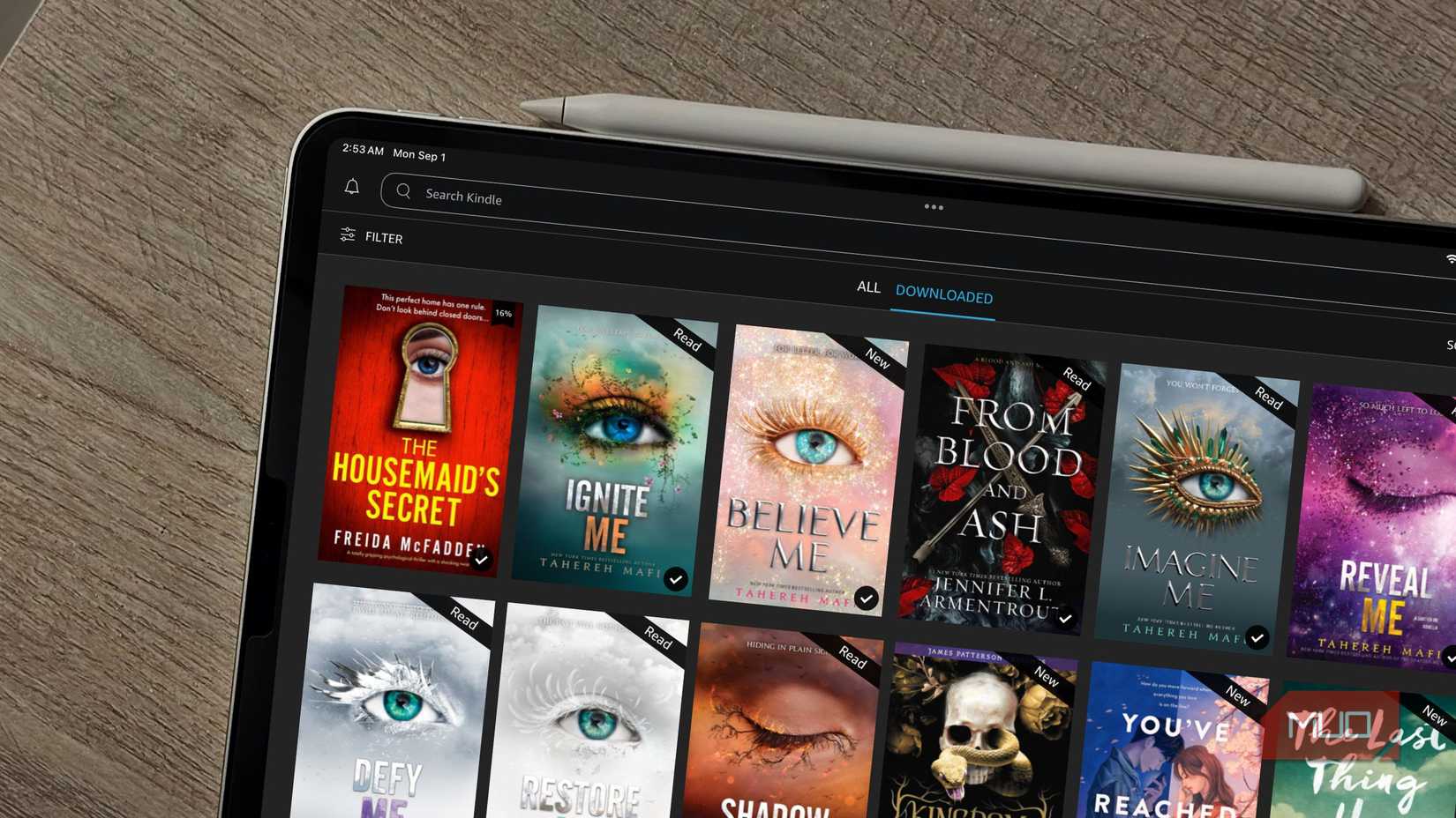 کتابخانهٔ برنامهٔ کیندل نمایش داده شده بر روی iPad