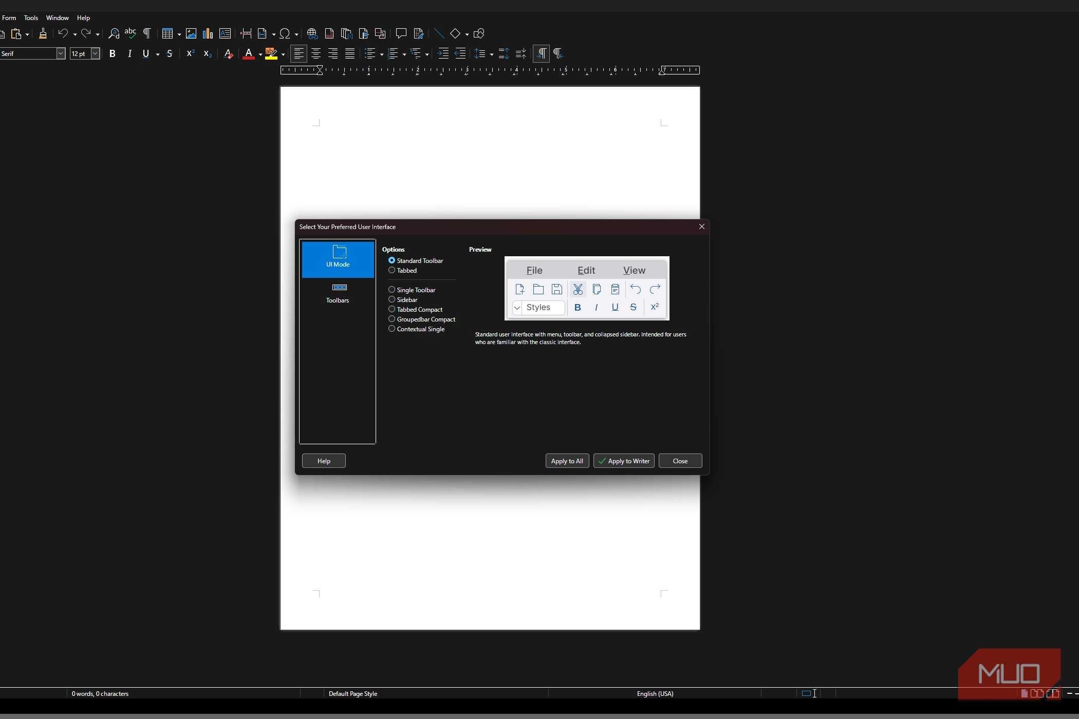 نوع نمایش لیبرآفیس