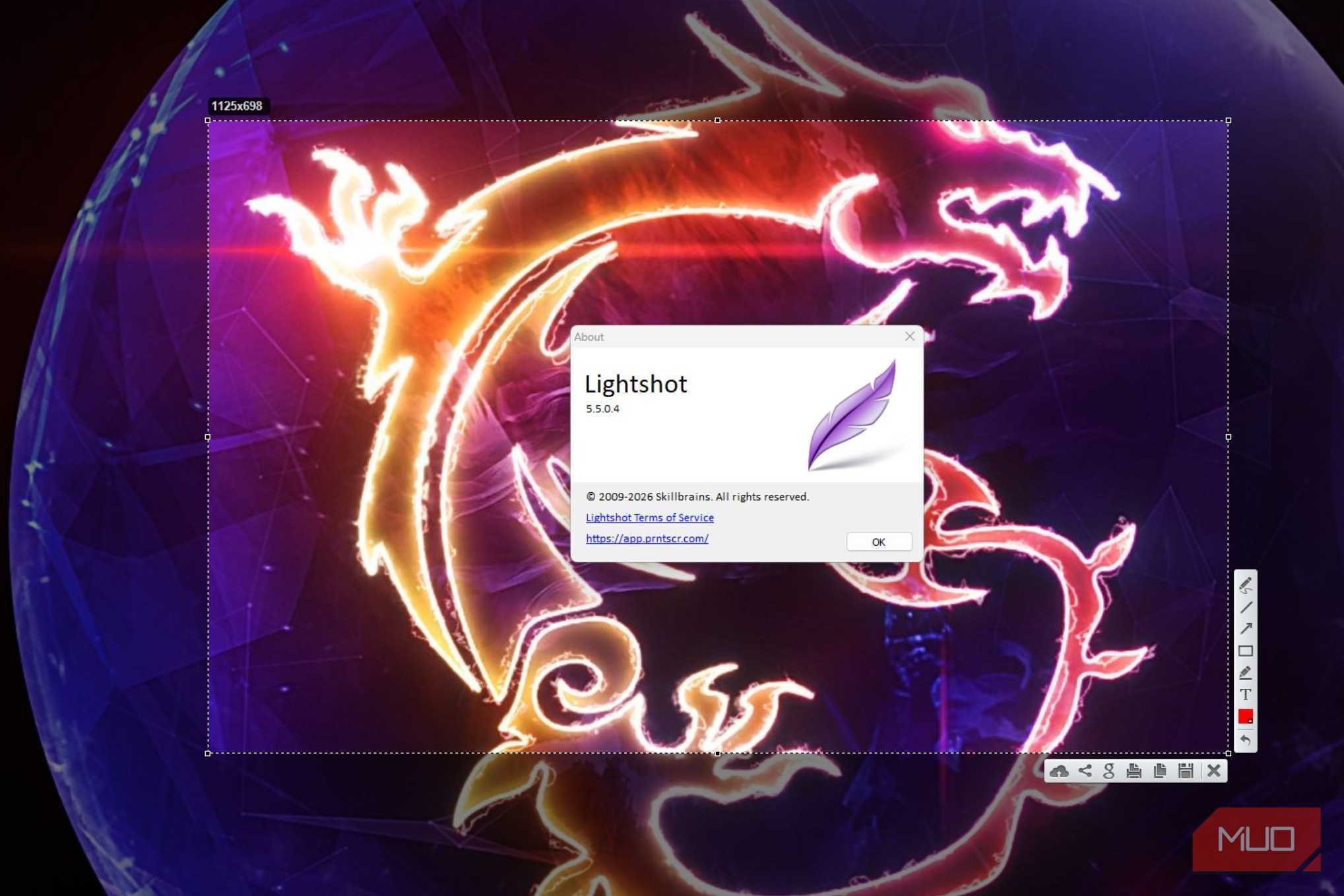 تصویر از پنجره About Lightshot