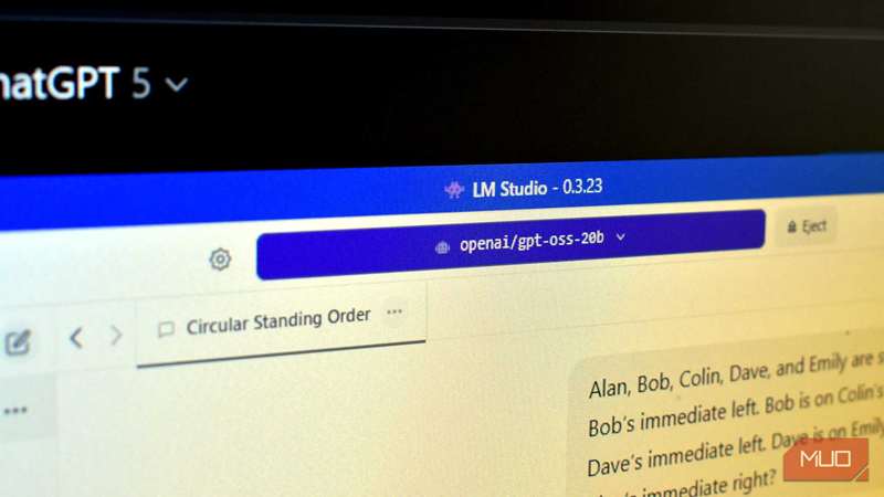 lm studio openai gpt-oss-20b هوش مصنوعی محلی روی صفحهٔ کامپیوتر.