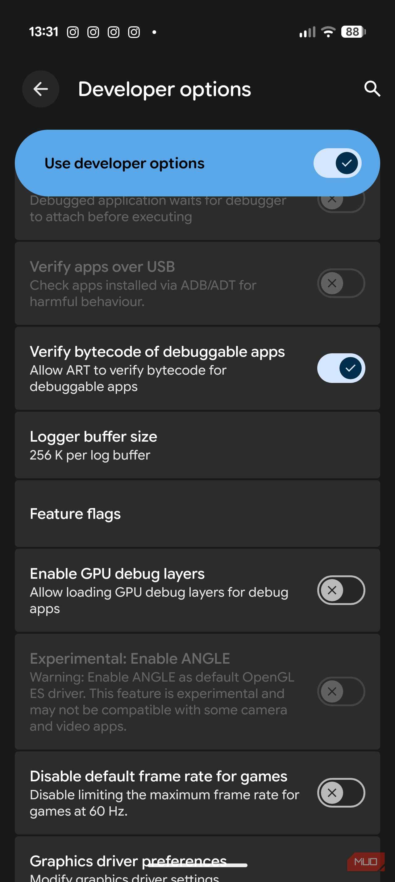 اندازه بافر Logger قابل مشاهده در Google Pixel 10 Pro
