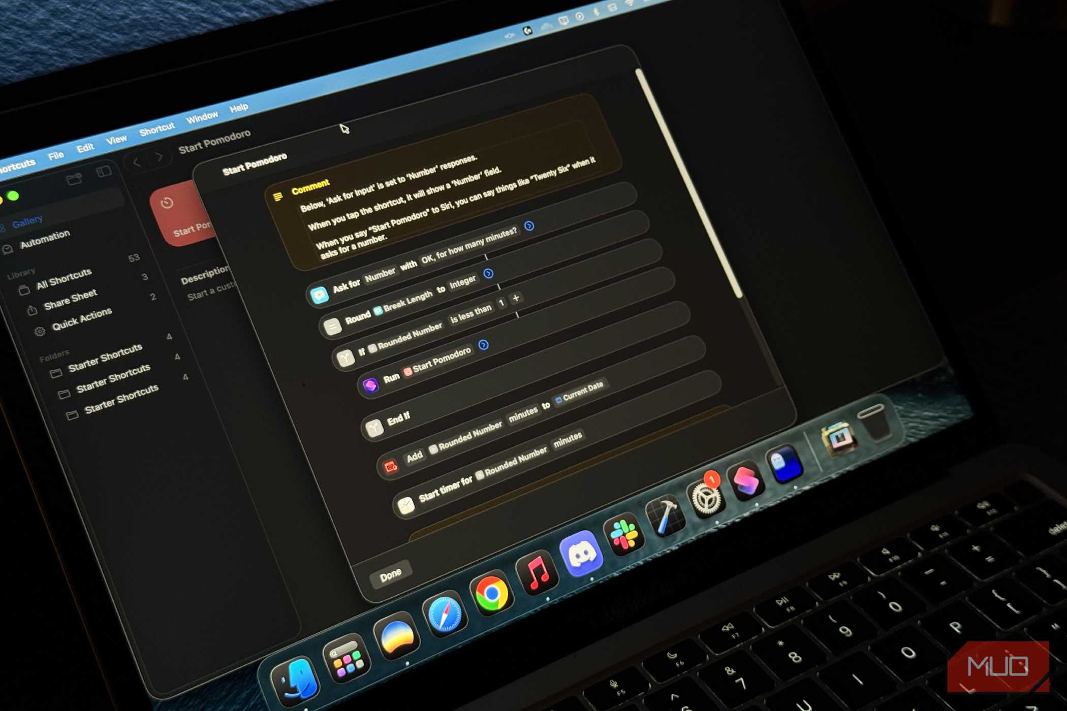 منوی ویرایش برنامه Shortcuts macOS