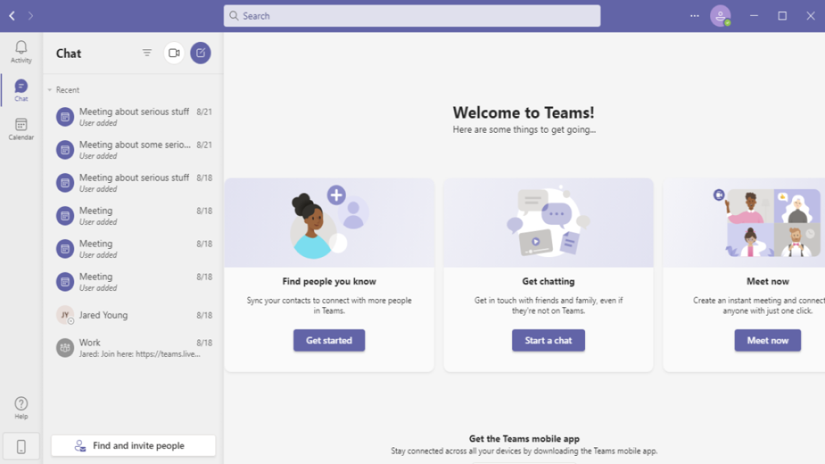 منوی اصلی Microsoft Teams