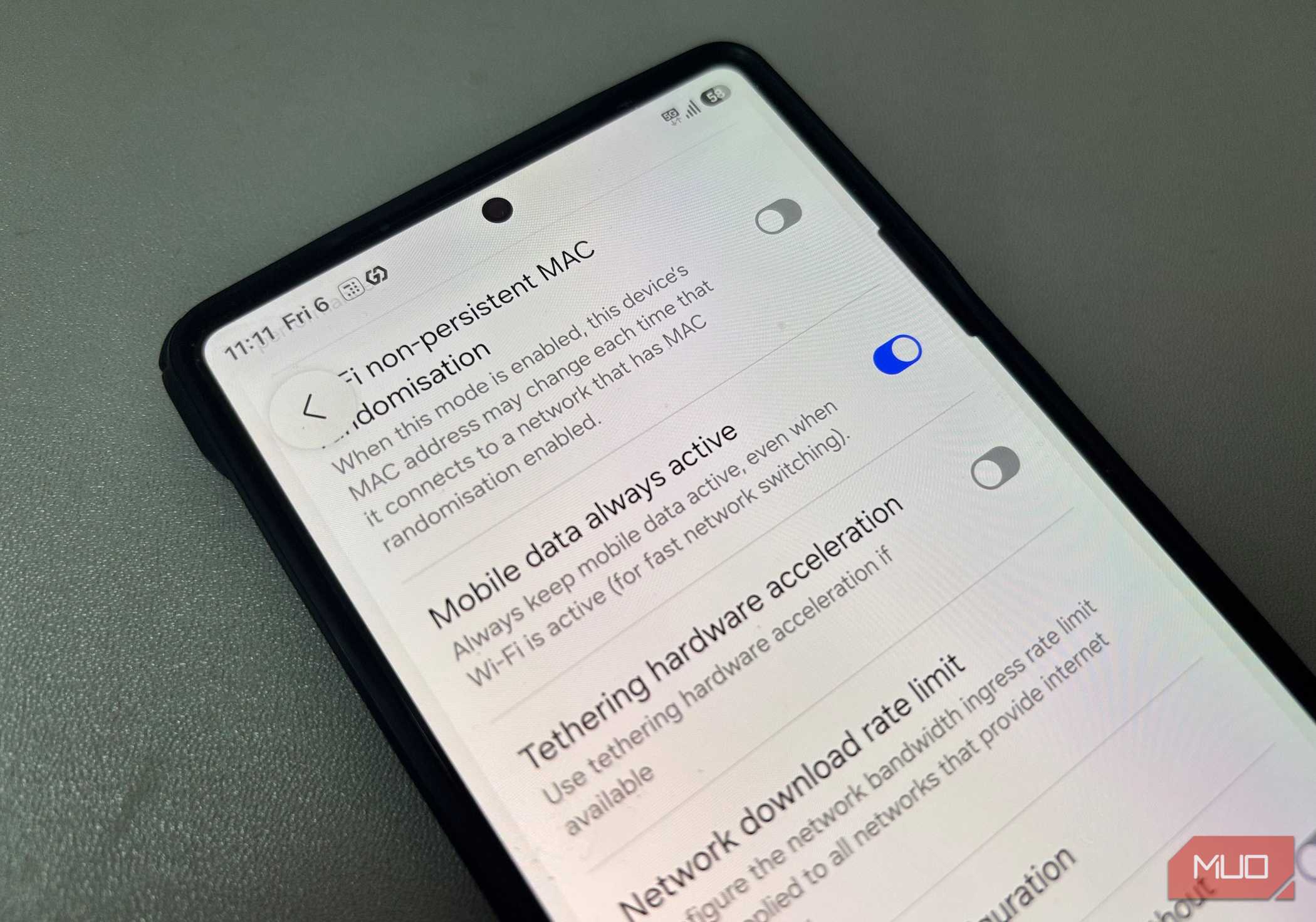 کلید تعویض فعال بودن داده‌های موبایل در گزینه‌های توسعه‌دهنده اندروید