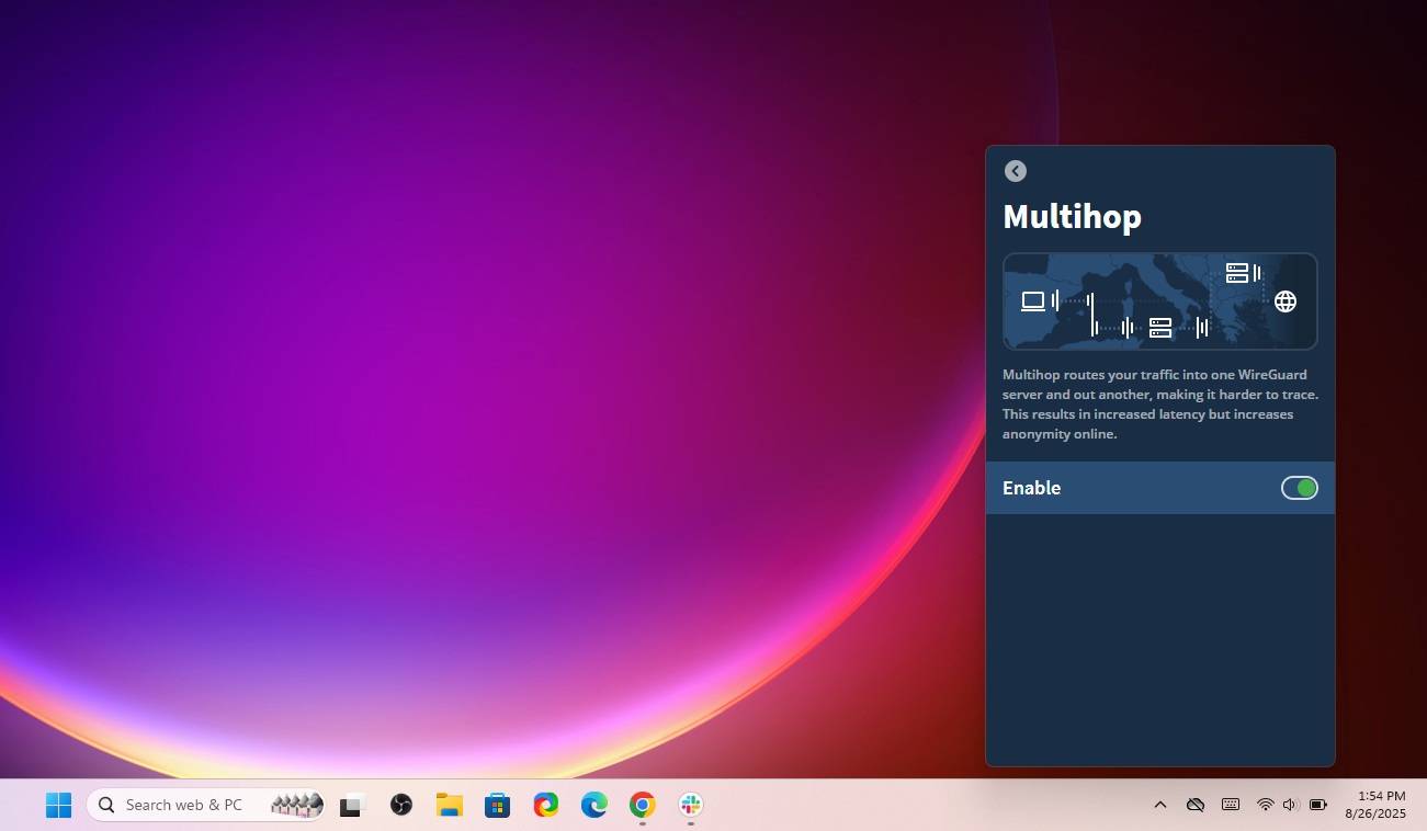 ویژگی چندمسیره Mullvad VPN