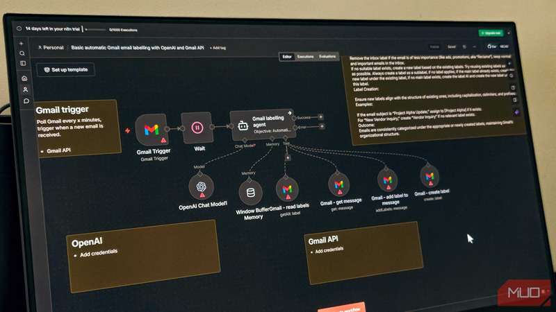 قالب ایمیل نمونه n8n در مانیتور BENQ باز