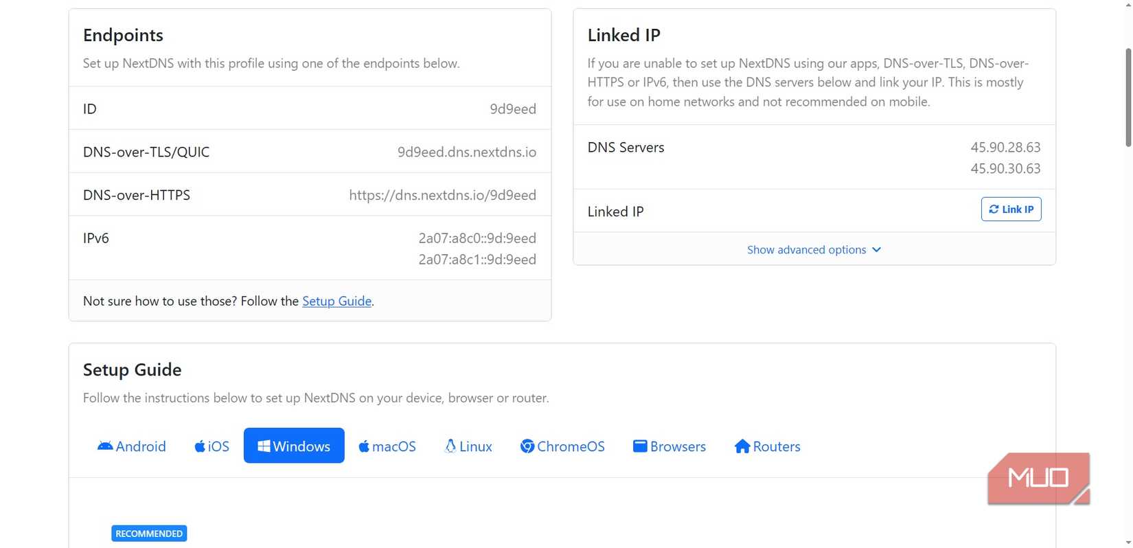 آدرس‌های IP NextDNS.