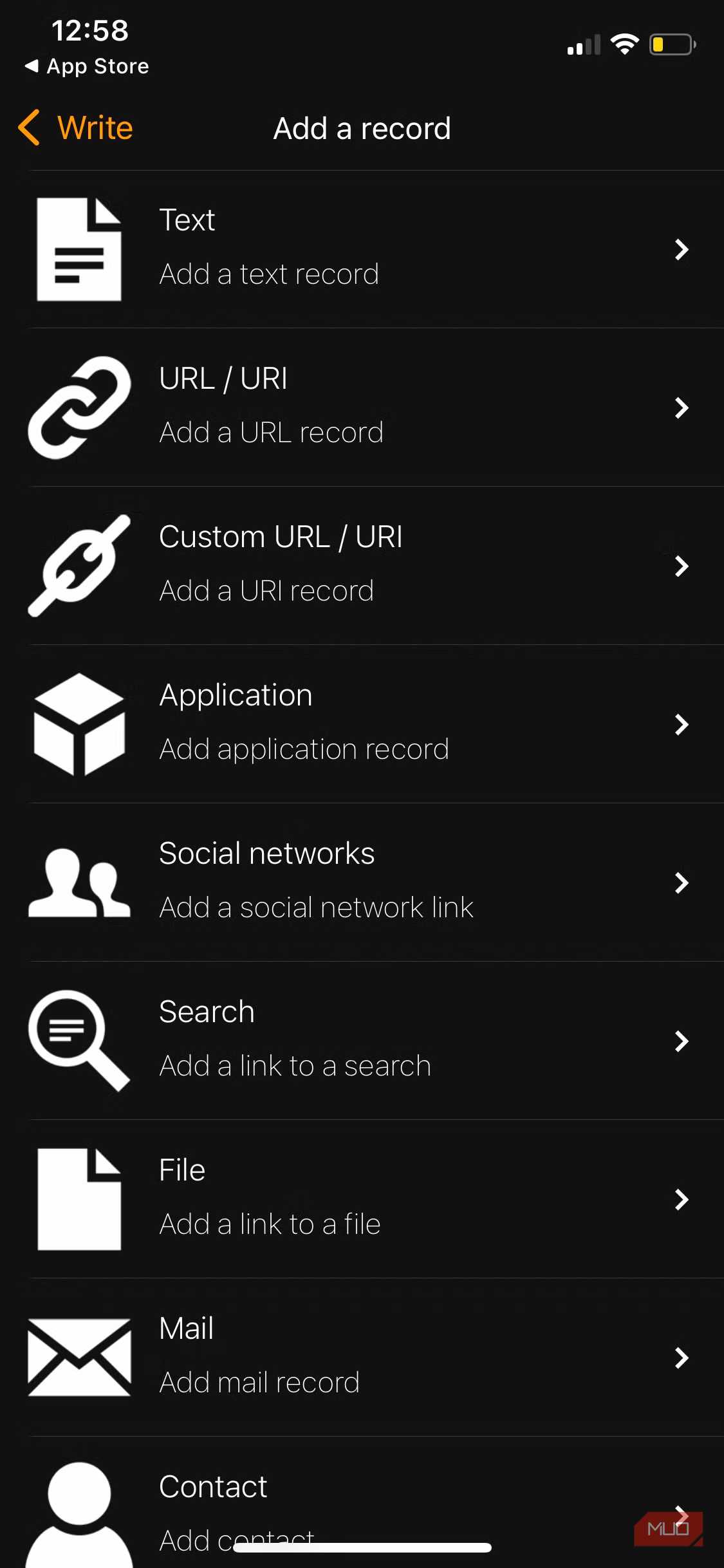 نمایش صفحه افزودن URL برنامه NFC Tools