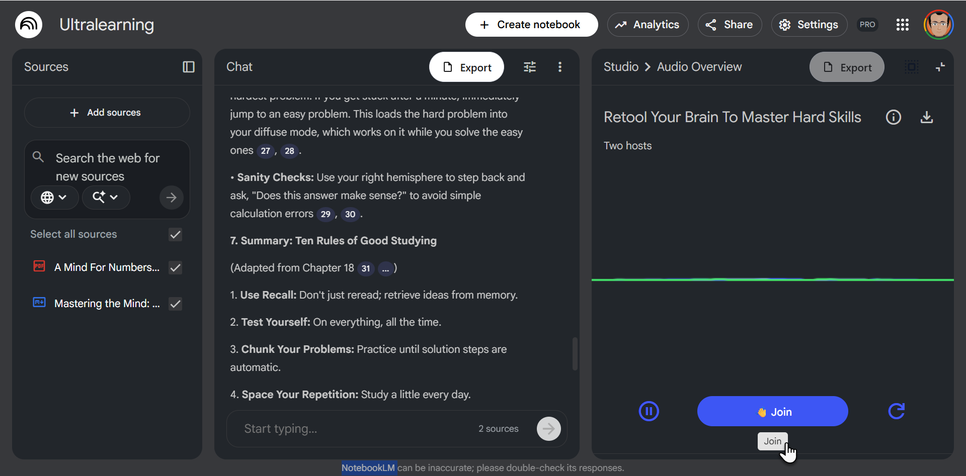 حالت تعاملی در مرور صوتی NotebookLM
