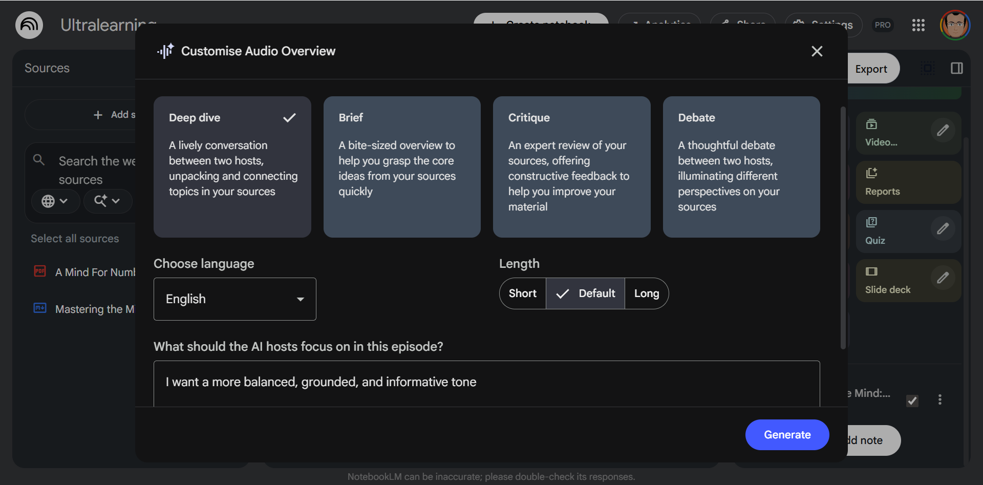سفارشی‌سازی مرور صوتی در NotebookLM