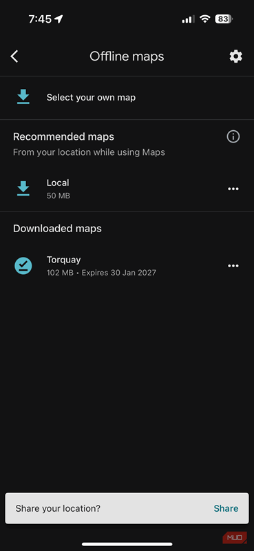 تنظیمات نقشه‌های آفلاین
